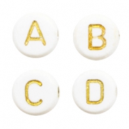 Abalorios letras acr&iacute;lico mix blanco off-dorado