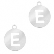 Colgantes acero inox redondo 10mm moneda letra E Plateado