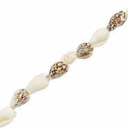 Abalorios conchas bocina Marr&oacute;n mixto-blanco