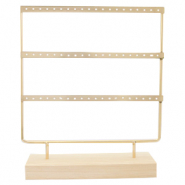 Expositor de Joyer&iacute;a para pendientes con 3 hileras y base de madera Natural-dorado