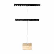 Expositor de joyer&iacute;a para pendientes forma en T y base de madera negro-madera