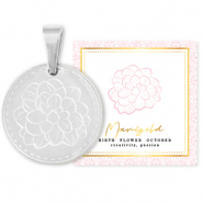 Mix & Match colgantes Acero Inox 15mm Flor de nacimiento Octubre-Cal&eacute;ndula Plateado