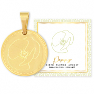 Mix & Match colgantes Acero Inox 15mm Flor de nacimiento Agosto-Amapola Dorado