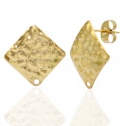 Pendientes Acero Inox cuadrado relieve con anilla Dorado