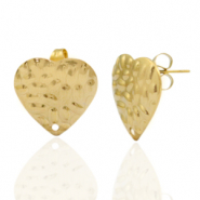 Pendientes Acero Inox corazón relieve con anilla Dorado