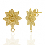 Pendientes Acero Inox flor con anilla Dorado