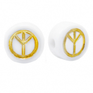 Abalorios letras acr&iacute;licas s&iacute;mbolo de la paz Blanco-dorado