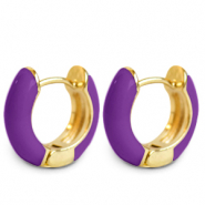 Pendientes Trendy criolla esmalte 15mm P&uacute;rpura-dorado