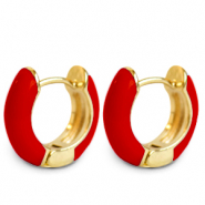 Pendientes Trendy criolla esmalte 15mm Rojo-dorado
