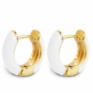 Pendientes Trendy criolla esmalte 15mm Blanco-dorado