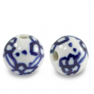 Abalorios de cer&aacute;mica 11mm blanco-azul de Delft