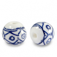 Abalorios de cer&aacute;mica 10mm blanco-azul de Delft
