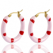 Pendientes Acero Inox criolla esmalte 26mm Rosa suave claro rojo-dorado