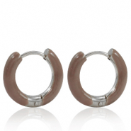 Pendientes Acero Inox criolla esmalte 16mm Marr&oacute;n palo de rosa-plateado