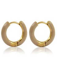 Pendientes Acero Inox criolla esmalte 16mm Nude marr&oacute;n-dorado