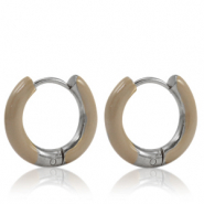 Pendientes Acero Inox criolla esmalte 16mm Marr&oacute;n beige-plateado
