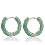 Pendientes Acero Inox criolla esmalte 16mm Verde Persa-plateado
