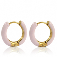 Pendientes Acero Inox criolla esmalte 16mm Rosa suave claro-dorado