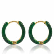 Pendientes Acero Inox criolla esmalte 14mm Verde sacramento-dorado