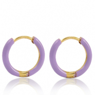 Pendientes Acero Inox criolla esmalte 14mm P&uacute;rpura lavanda-dorado