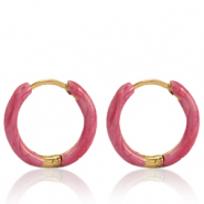 Pendientes Acero Inox criolla esmalte 14mm Ponche rosa-dorado