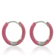 Pendientes Acero Inox criolla esmalte 14mm Rosa thulian-plateado
