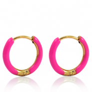 Pendientes Acero Inox criolla esmalte 17mm Rosa fruta del bosque-dorado