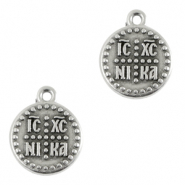 Colgantes metálicos DQ "ICXC NIKA" 15mm Plata vieja (sin níquel)