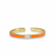 Metal TQ lat&oacute;n anillo esmalte Naranja cristal-dorado