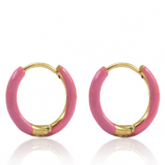 Pendientes Acero Inox criolla esmalte 14mm Rosa thulian-dorado