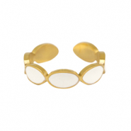 Anillos Acero Inox esmalte ovalado Blanco-dorado