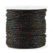 Hilo macram&eacute; trenzado 2mm Negro-purpurina multicolor
