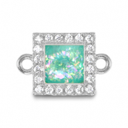 Metal TQ lat&oacute;n colgante / entrepieza cuadrado esmalte Plateado-azul turquesa