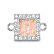 Metal TQ lat&oacute;n colgante / entrepieza cuadrado esmalte Plateado-rosa claro