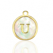 Colgantes Acero Inox 12mm concha letra U Blanco (color natural)-dorado