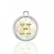 Colgantes Acero Inox 12mm concha letra H Blanco (color natural)-plateado
