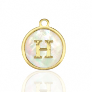 Colgantes Acero Inox 12mm concha letra H Blanco (color natural)-dorado