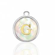 Colgantes Acero Inox 12mm concha letra G Blanco (color natural)-plateado