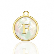Colgantes Acero Inox 12mm concha letra F Blanco (color natural)-dorado