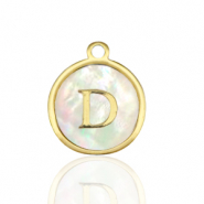 Colgantes Acero Inox 12mm concha letra D Blanco (color natural)-dorado