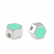 Abalorios metálicos DQ hexágono Plata vieja-azul veraman (sin níquel)