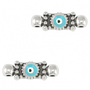 Colgantes metálicos DQ entrepieza ojo turco/nazar Plata vieja-azul claro (sin níquel)