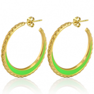 Pendientes Acero Inox criolla 30mm Dorado-verde ne&oacute;n