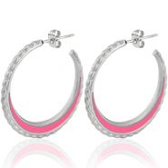 Pendientes Acero Inox criolla 30mm Plateado-rosa brillante