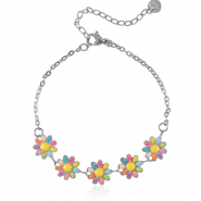 Pulseras Acero inox flor Pastel multicolor-plateado