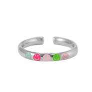 Anillos Acero Inox  esmalte smiley Ne&oacute;n multicolor-plateado