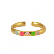 Anillos Acero Inox  esmalte smiley Ne&oacute;n multicolor-dorado