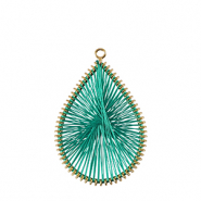 Colgantes tejidos con hilo macram&eacute; gota Dorado-verde caba&ntilde;a