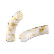 Abalorios acr&iacute;licos tubo mate Blanco-dorado