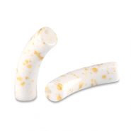 Abalorios acr&iacute;licos tubo brillante Blanco-dorado